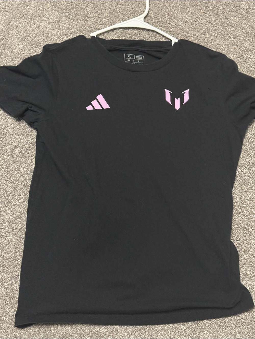 adidas Black Short-Sleeve Messi Tee with Pink Logos